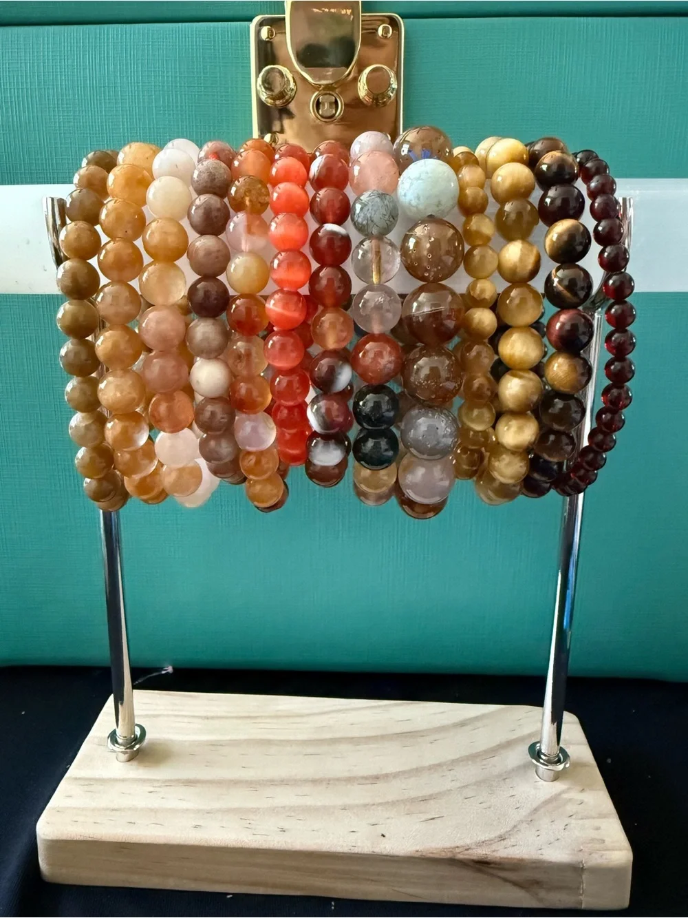 Yellow, red and brown variety of authentic crystal bead bracelets